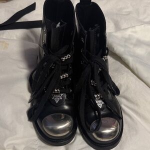 Louis Vuitton Black Leather Lace-Up Boots with Silver Toe Caps